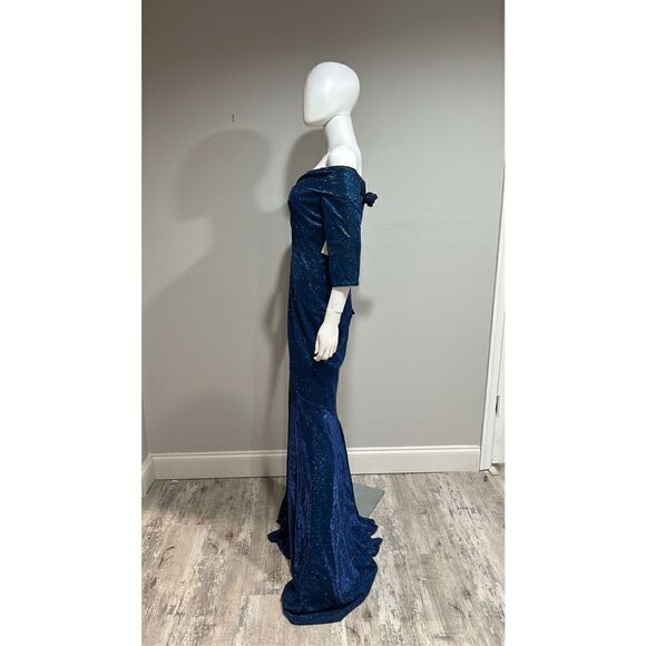 Rene Ruiz Metallic Blue Off the Shoulder Gown Size 10 - Picture 8 of 8
